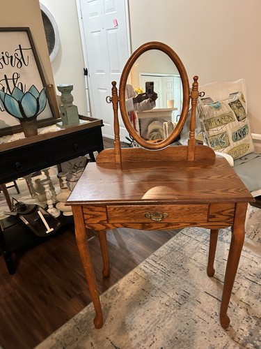 Wood vanity table - wood, oval