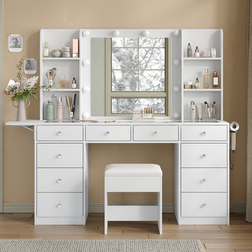 Vanity desk with led mirror - desk,