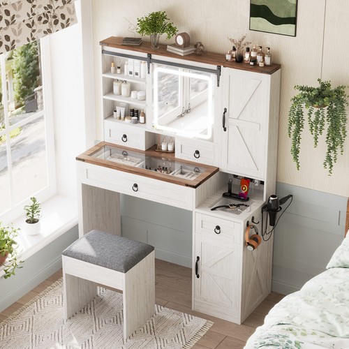 Vanity desk with - vanity, stool,sliding