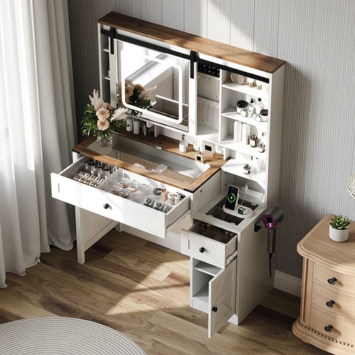 Farmhouse vanity table with - farmhouse,