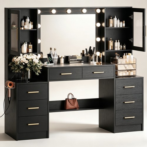 Black vanity desk with - vanity,