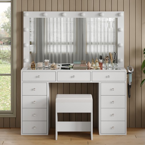 Drawer vanity desk with - desk, led